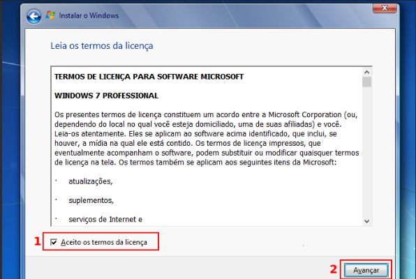 termos de contrato para windows 7