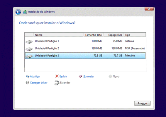 tipos de partição para windows 7 